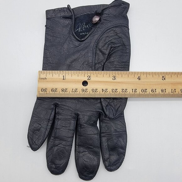 Vintage Alexette Bacmo Leather Gloves Size 7 Super Soft Black Button Close - Picture 6 of 6
